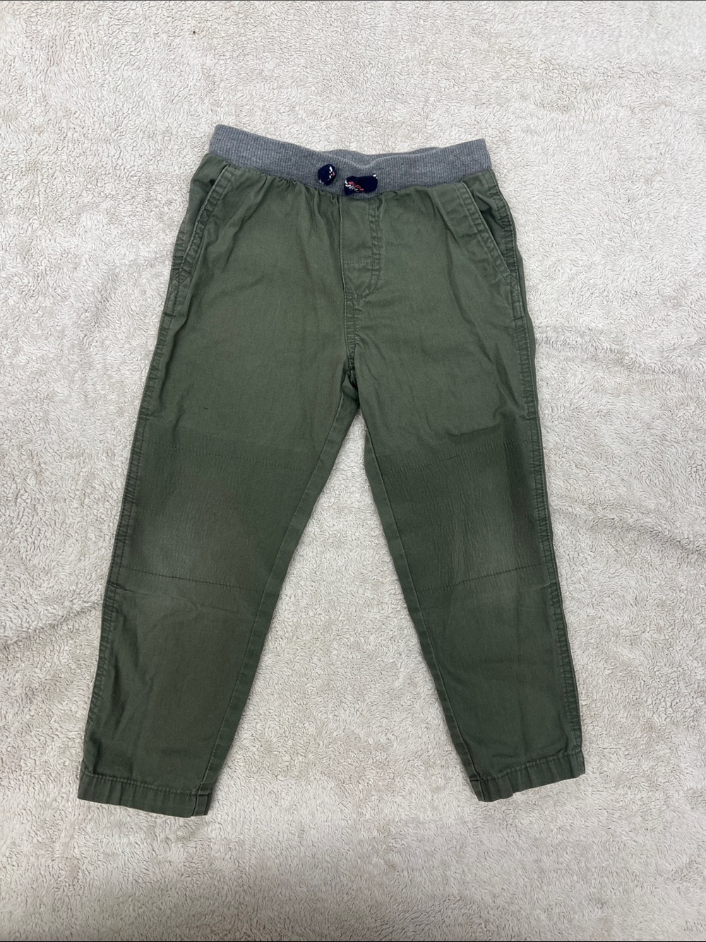 Kids Olive Green Jogger Pants with Gray Elastic Waistband